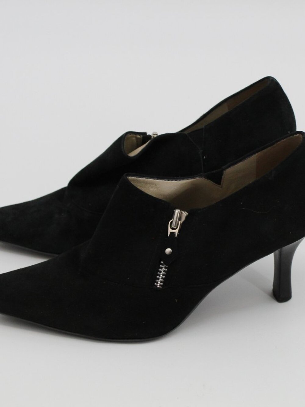 Unisa Heeled Booties Ankle Boots Black Suede Zipper Size 6B Chic Goth Romantic